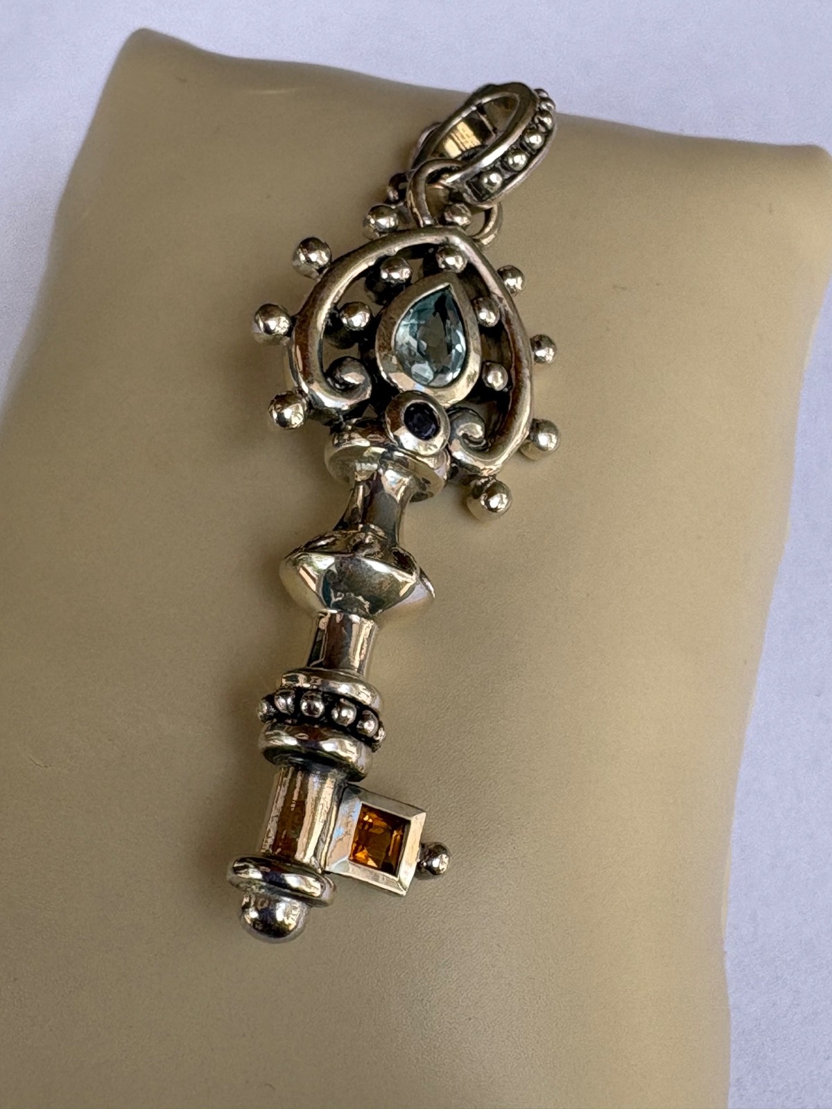 Barbara Bixby Sterling Silver Key Pendant Aquamarine, Citrine, Iolite