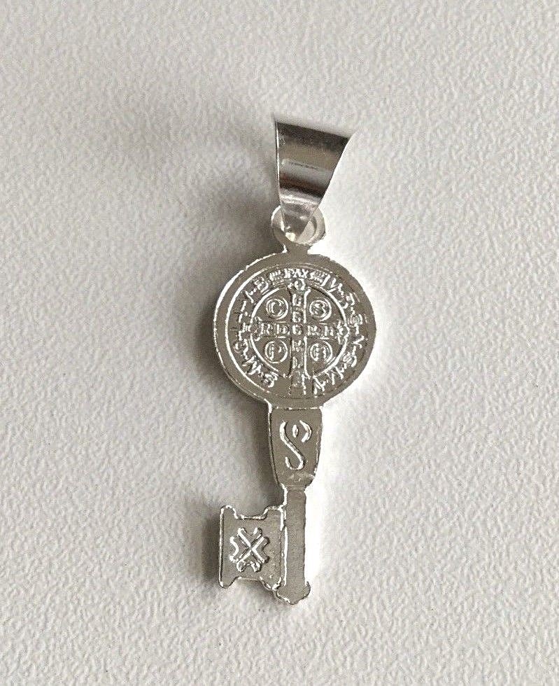 STERLING SILVER SAINT BENEDICT KEY/925-PLATA MEDALLA DE SAN BENITO LLAVE – 32mm