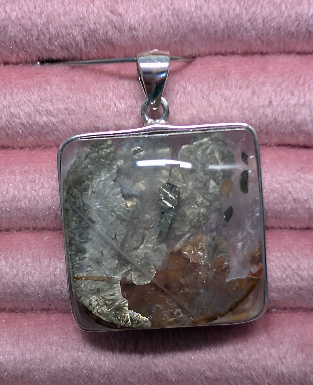 CHALCOPYRITE PEACOCK ORE IN CLEAR QUARTZ PENDANT STERLING SILVER S925 NATURAL