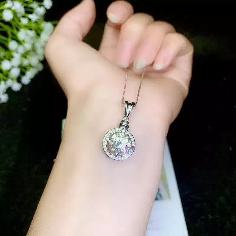 2.00 Ct Lab Created Diamond Halo Pendant 14K White Gold Finish Free Chain