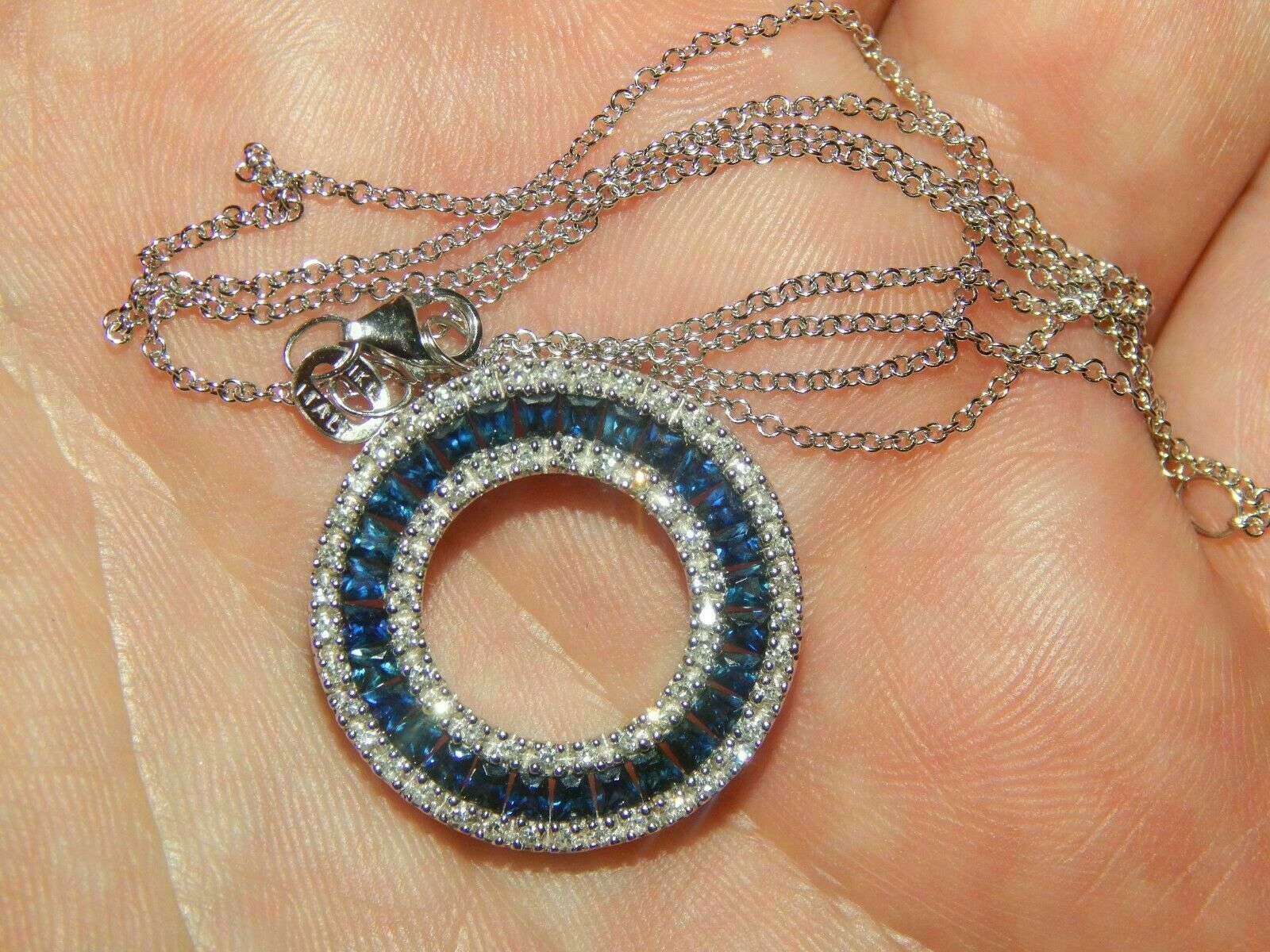 3Ct Princess Cut Blue Sapphire Round Pendant 14K White Gold Finish Free Chain