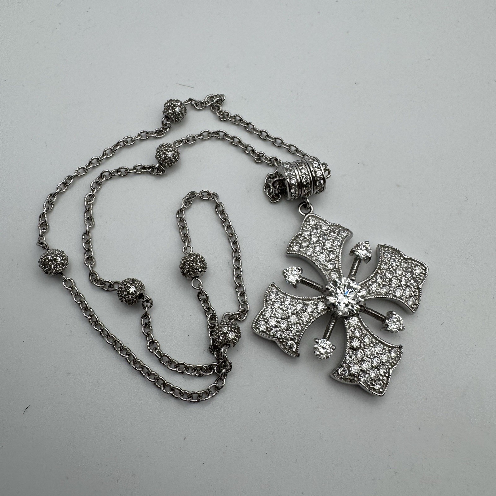 ESPO Joseph Esposito 925 CZ Sterling Silver Maltese Cross Necklace Magnetic