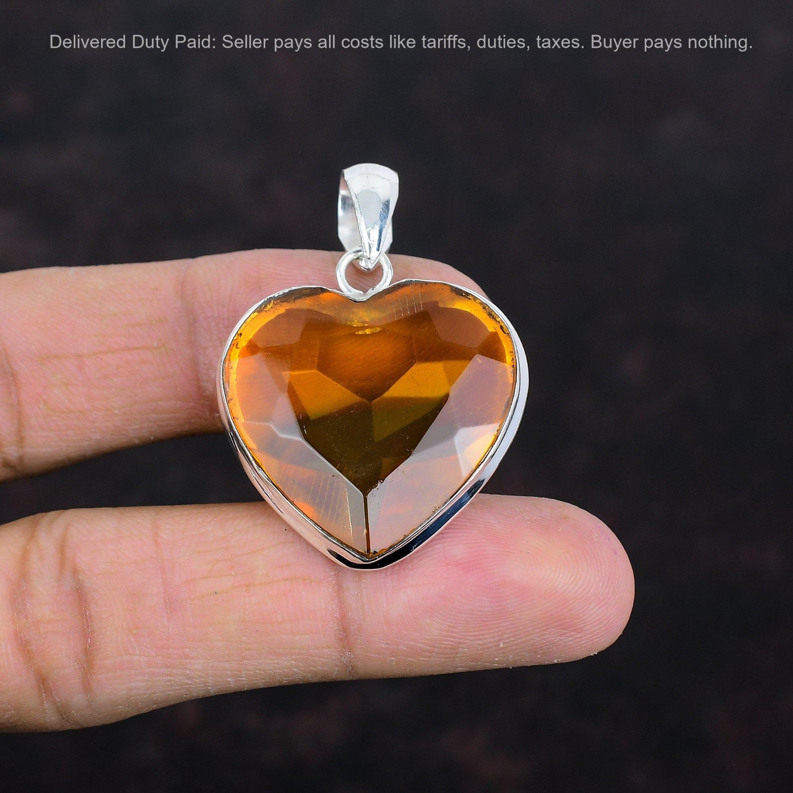 925 Sterling Silver Whiskey Topaz Stone Anniversary New Heart Engagement Pendant