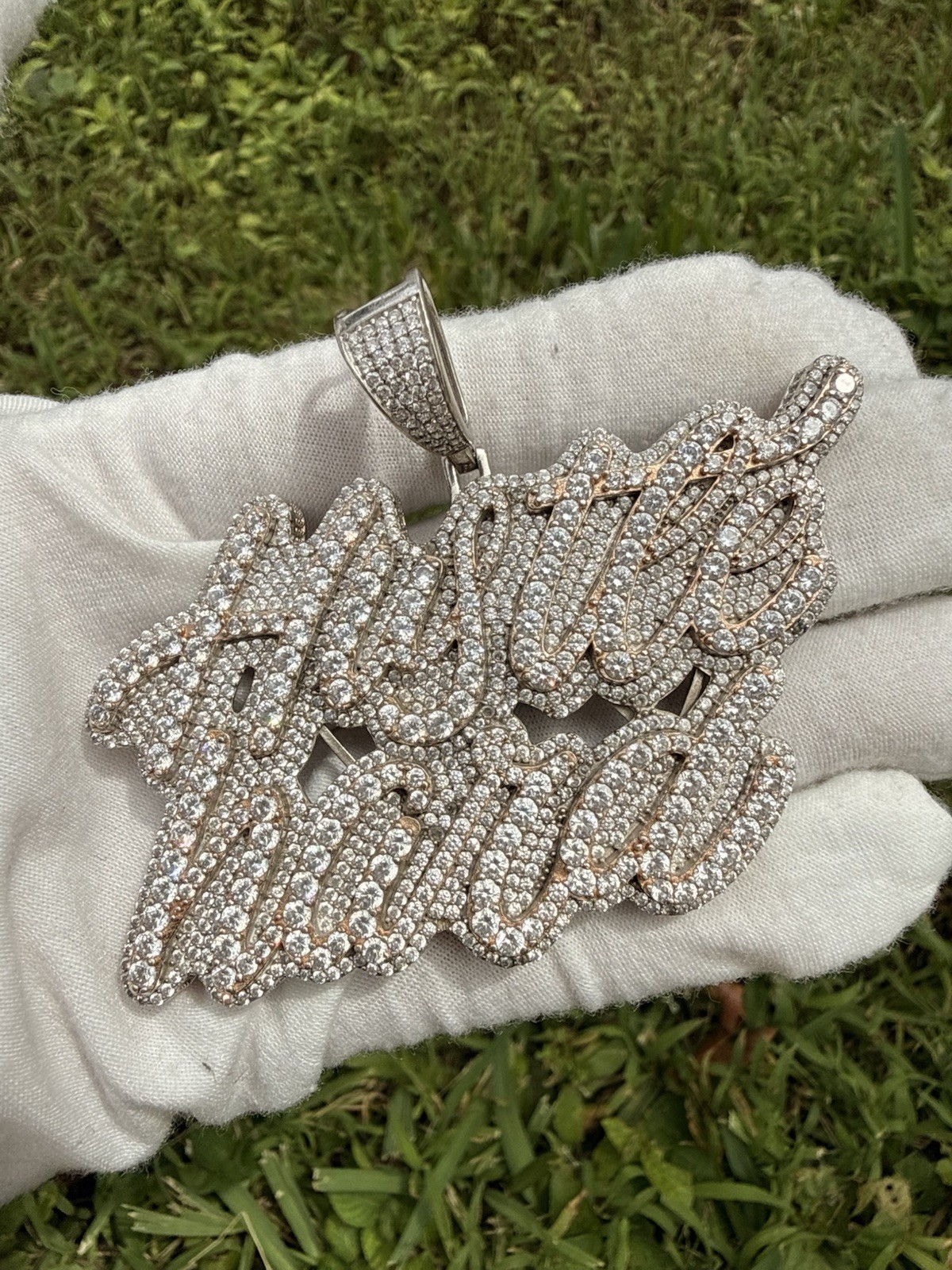 925 Sterling Silver Custom Name Pendant Iced Out CZ Hip Hop Large Charm