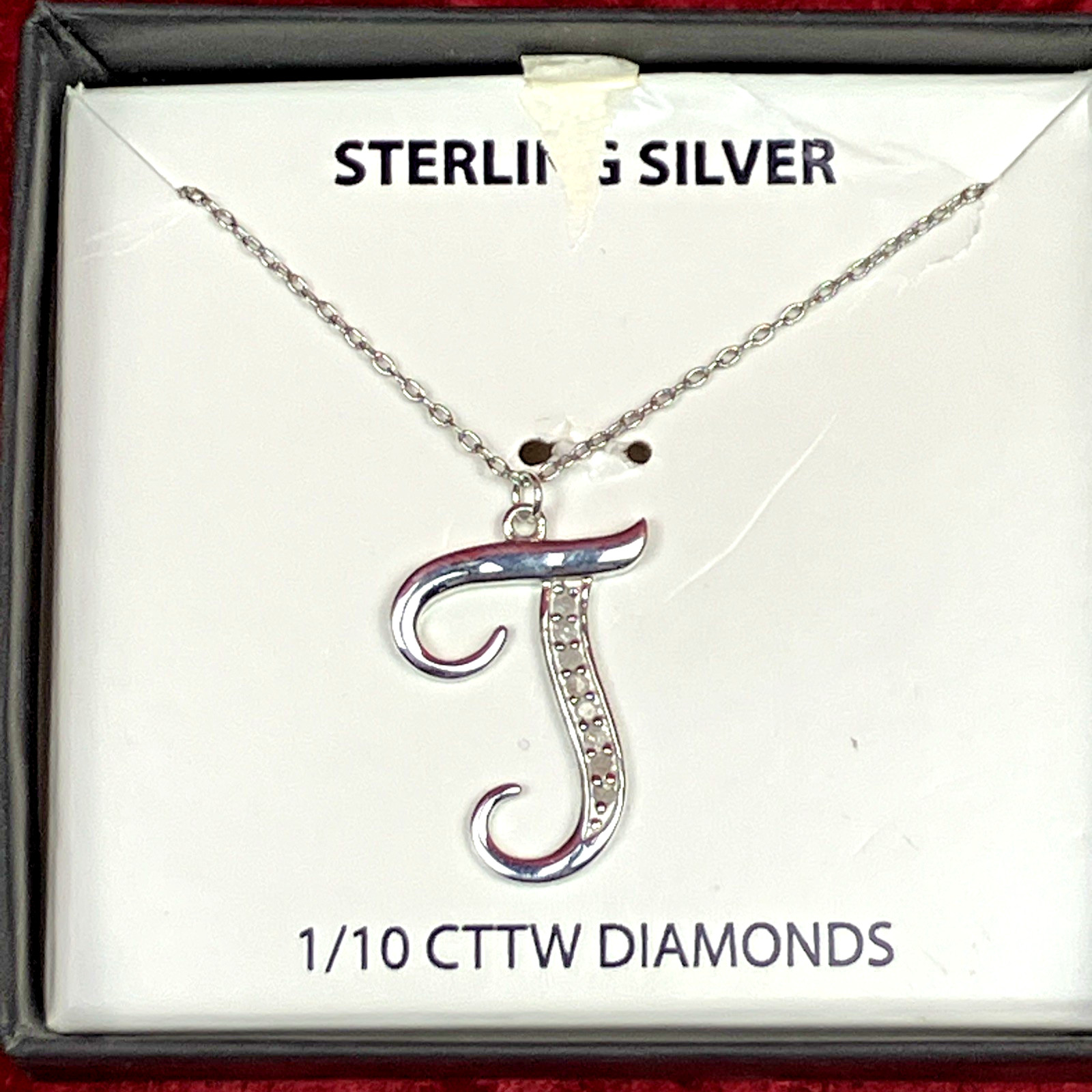 RH Macy’s Diamond Initial ‘T’ 18in Pendant Neckace 925 Silver 1/10 cttw RP $100
