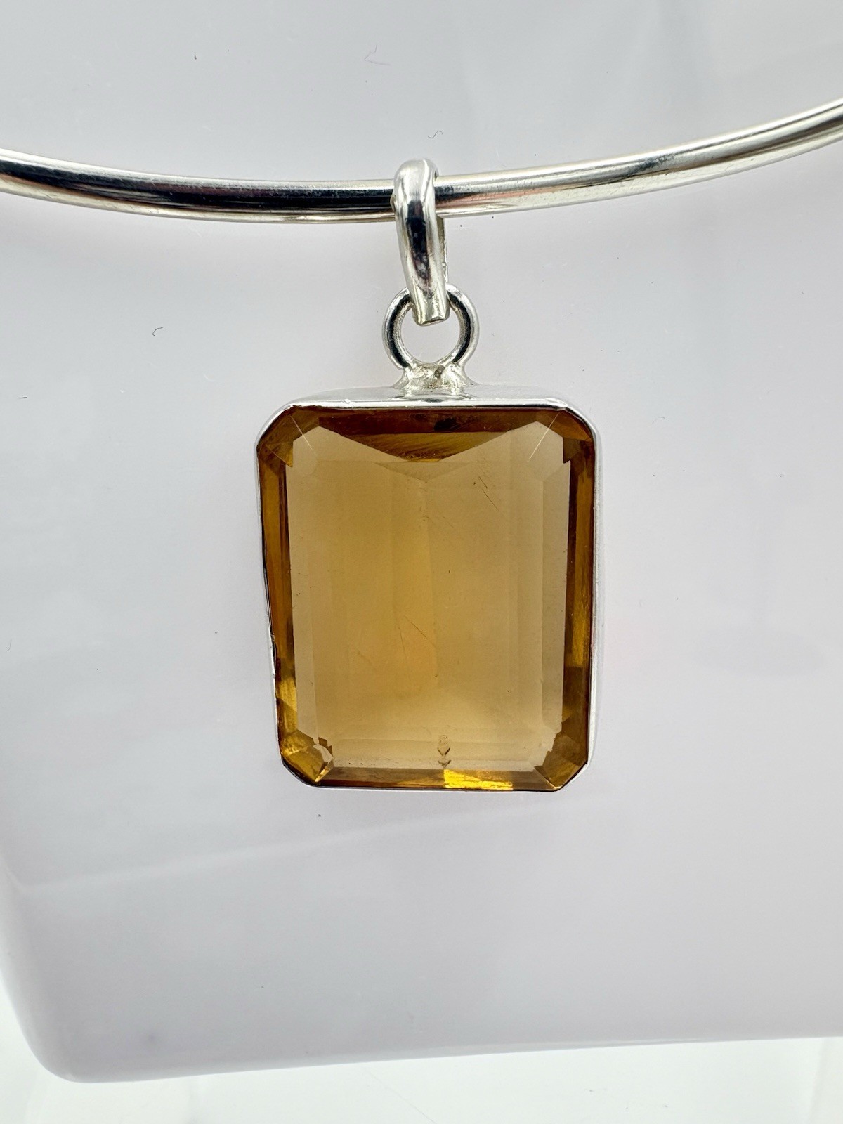 Sterling Silver Genuine 14Ct Emerald Cut Citrine Gemstone Pendant-Pendant Only