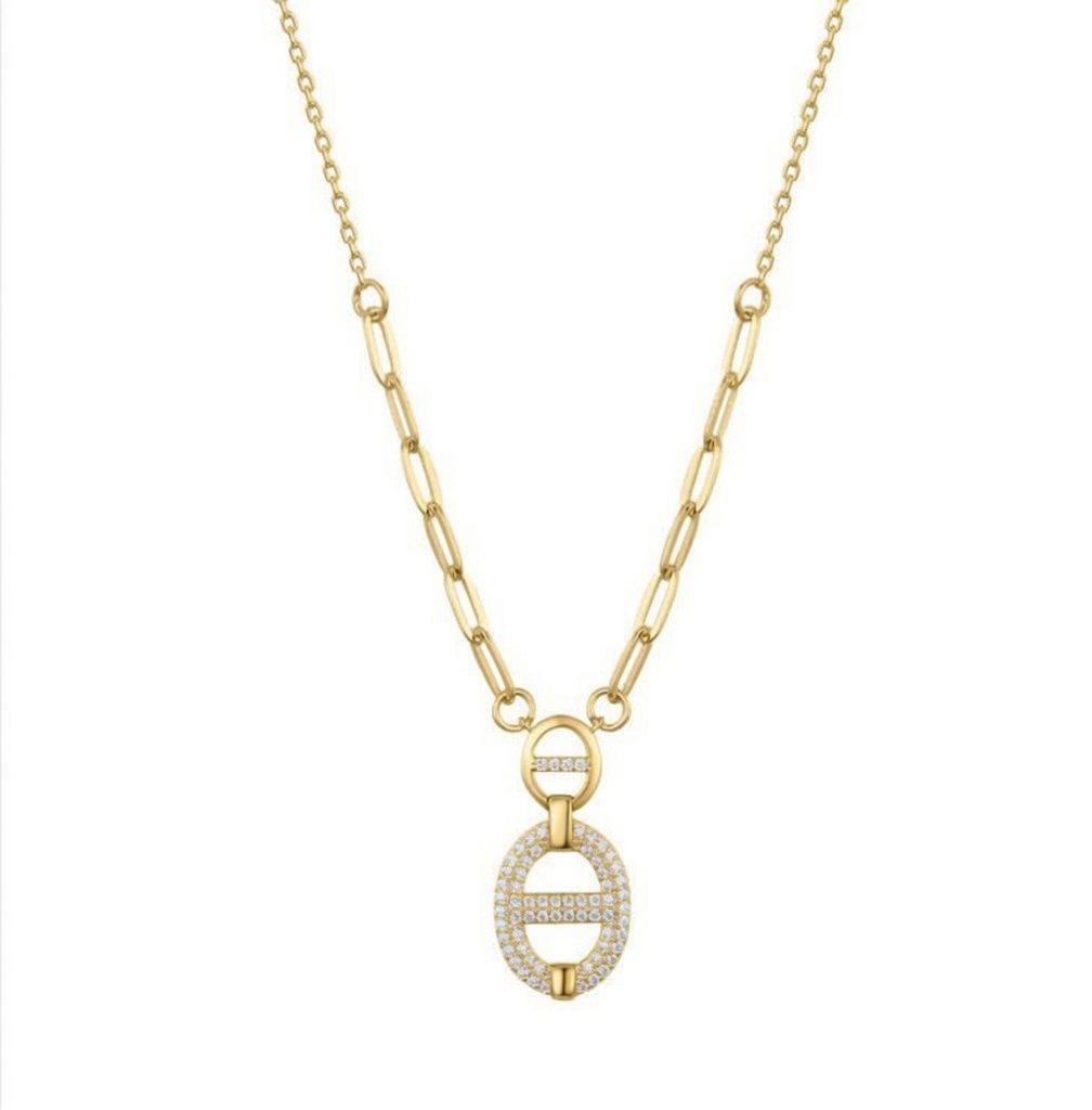 Gold on Silver Oval Necklace Cubic Zirconia Hallmarked Womens Jewellery Gift