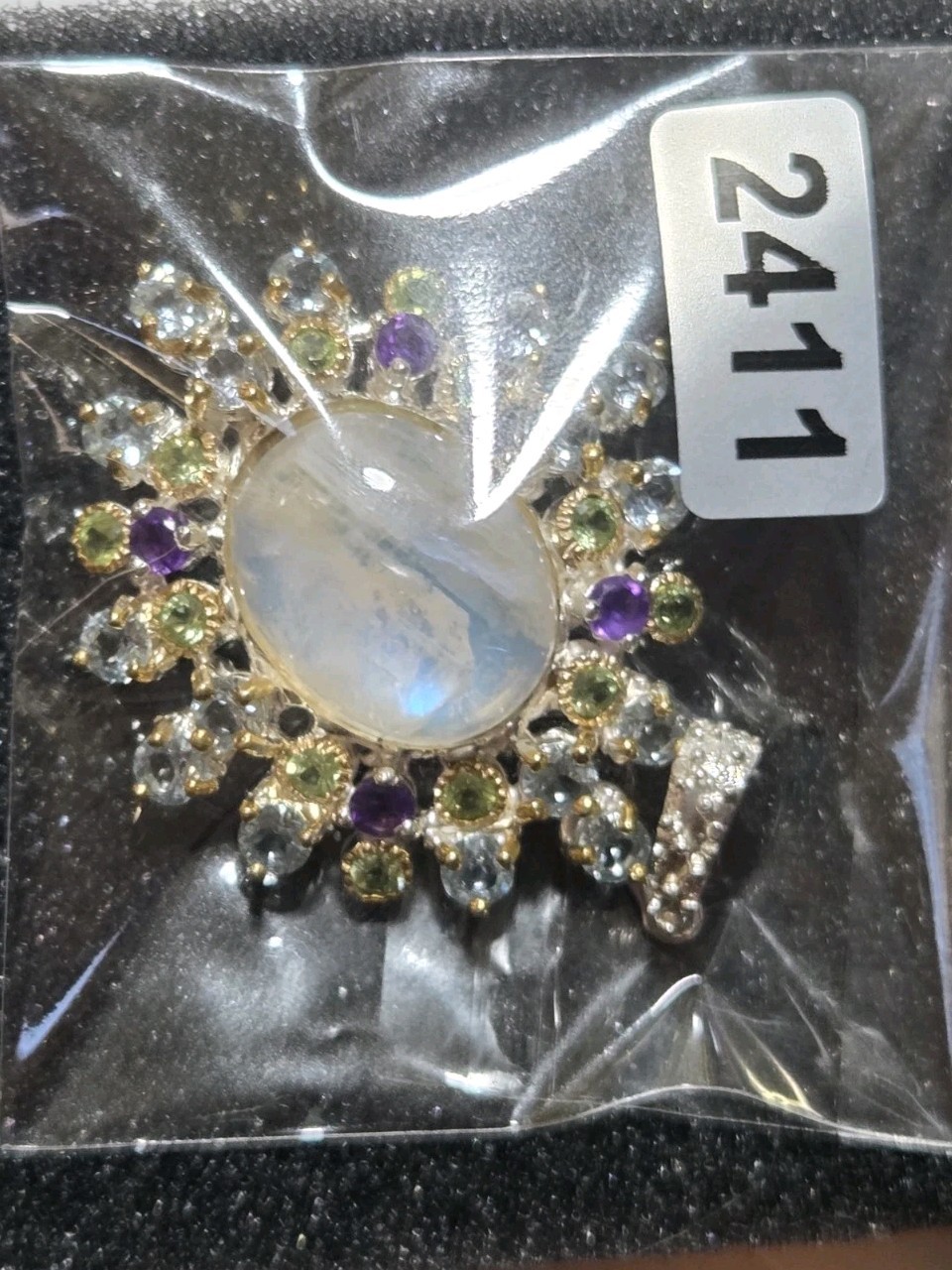 Unique Natural 10 ct Moonstone, Amethyst 925 Sterling Silver Pendant 2411