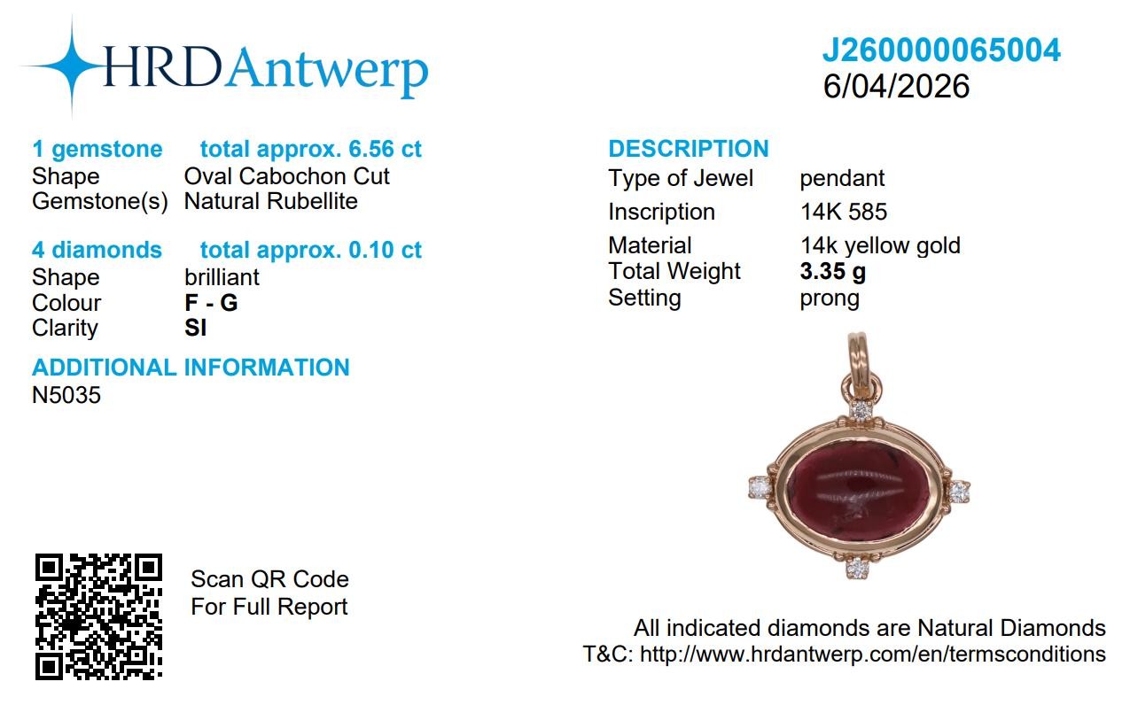 6.56 Natural Rubellite Oval Pendant 14K Gold Solid Gold Starburst Bezel