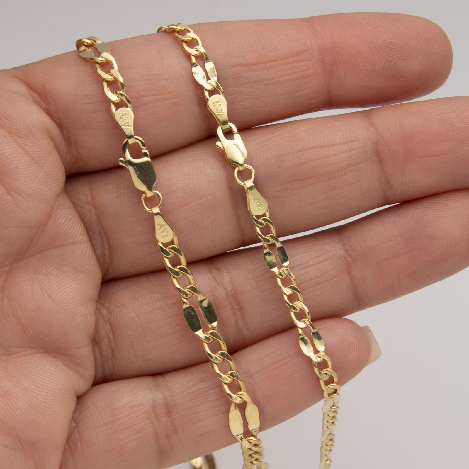 14K Yellow Gold Fancy Figaro Chain Necklace All Sizes