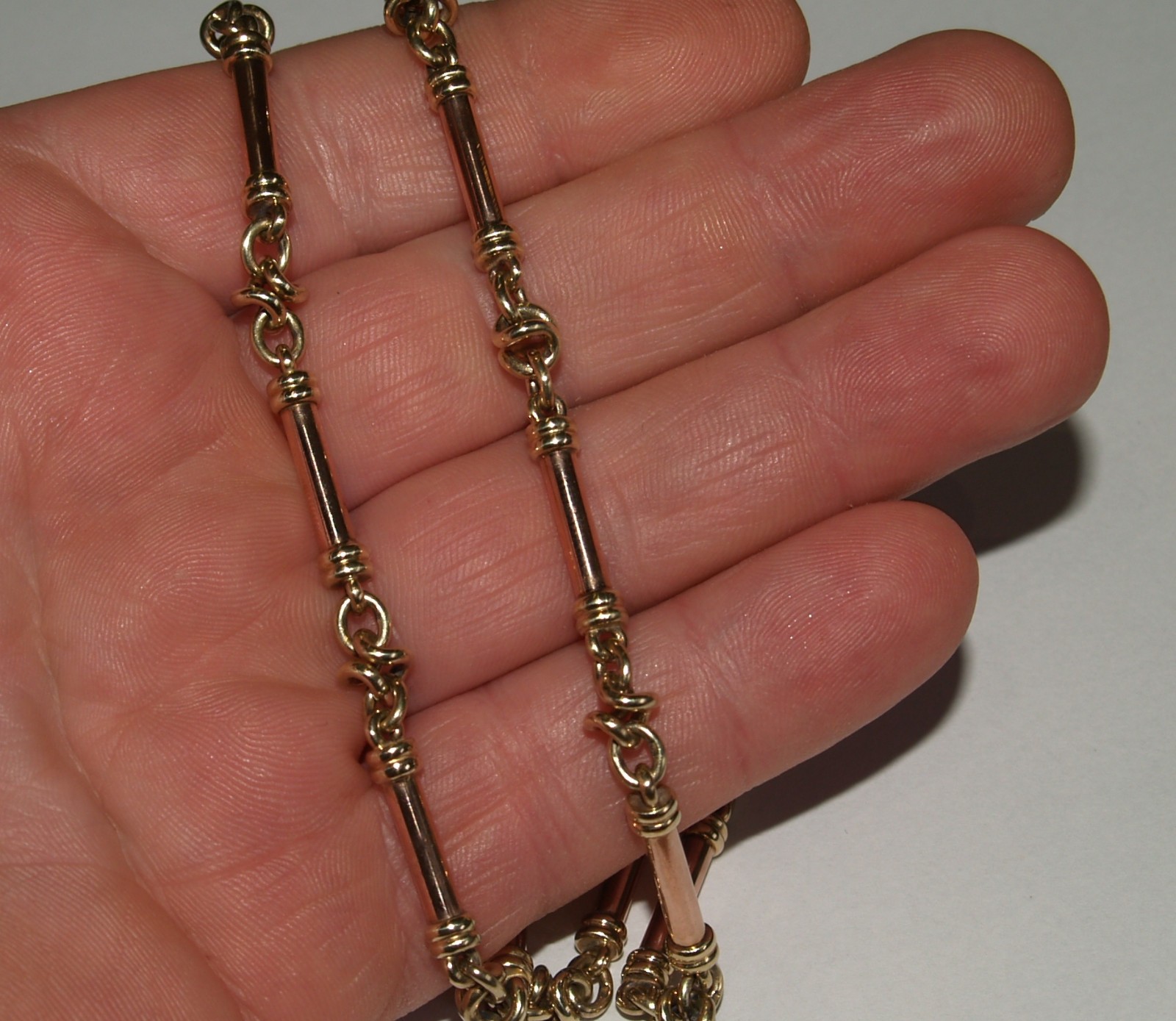 Heavy 45 gram 9ct Yellow And Rose Gold Bar Link Necklace 51cm