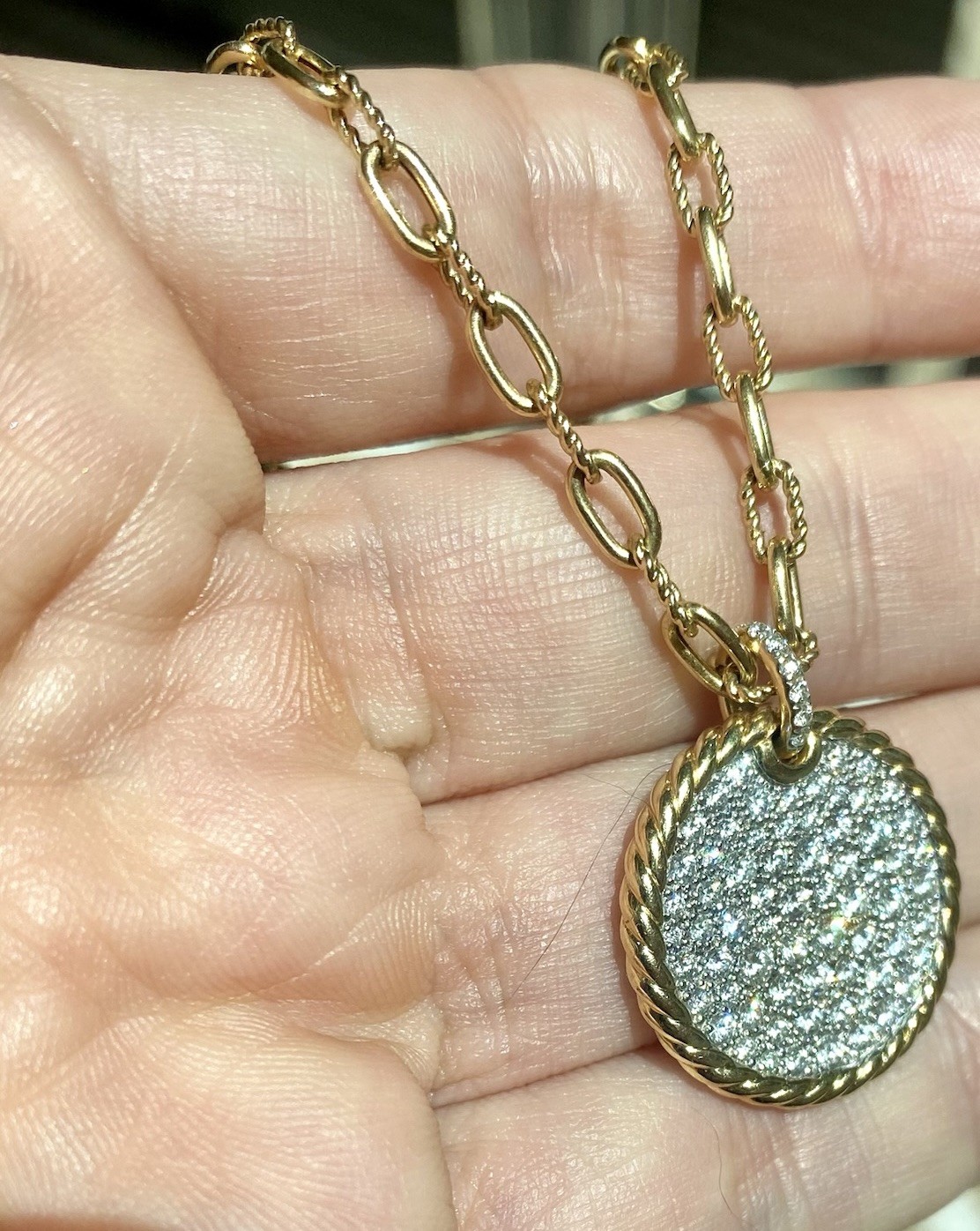 David Yurman 18K Gold Madison Diamond Plate Necklace 3mm 18” Excellent $10,400+