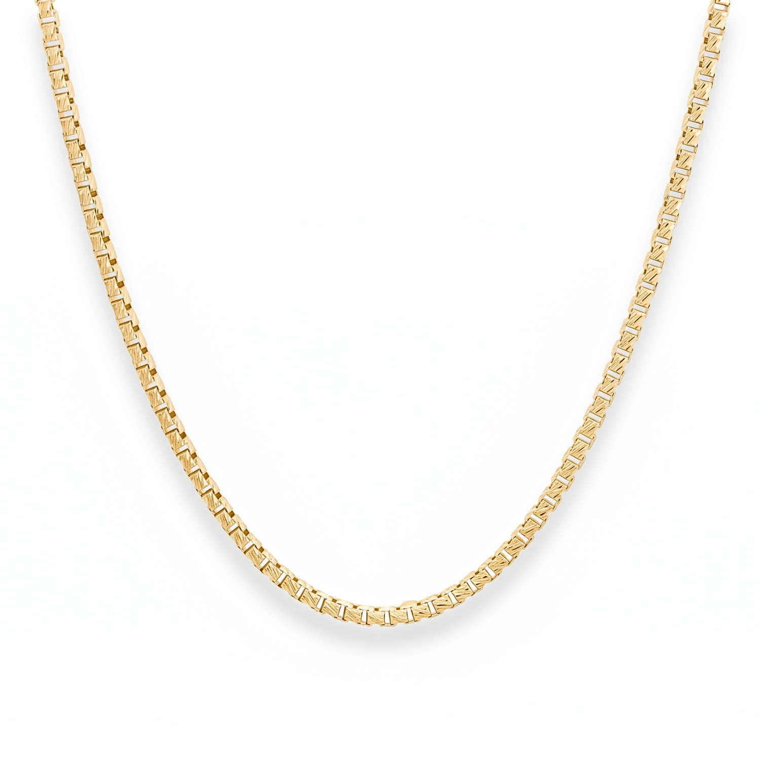 Gold 2mm Diamond-Cut Box Chain Italian Necklace 16″-22″ 925 Sterling Silver