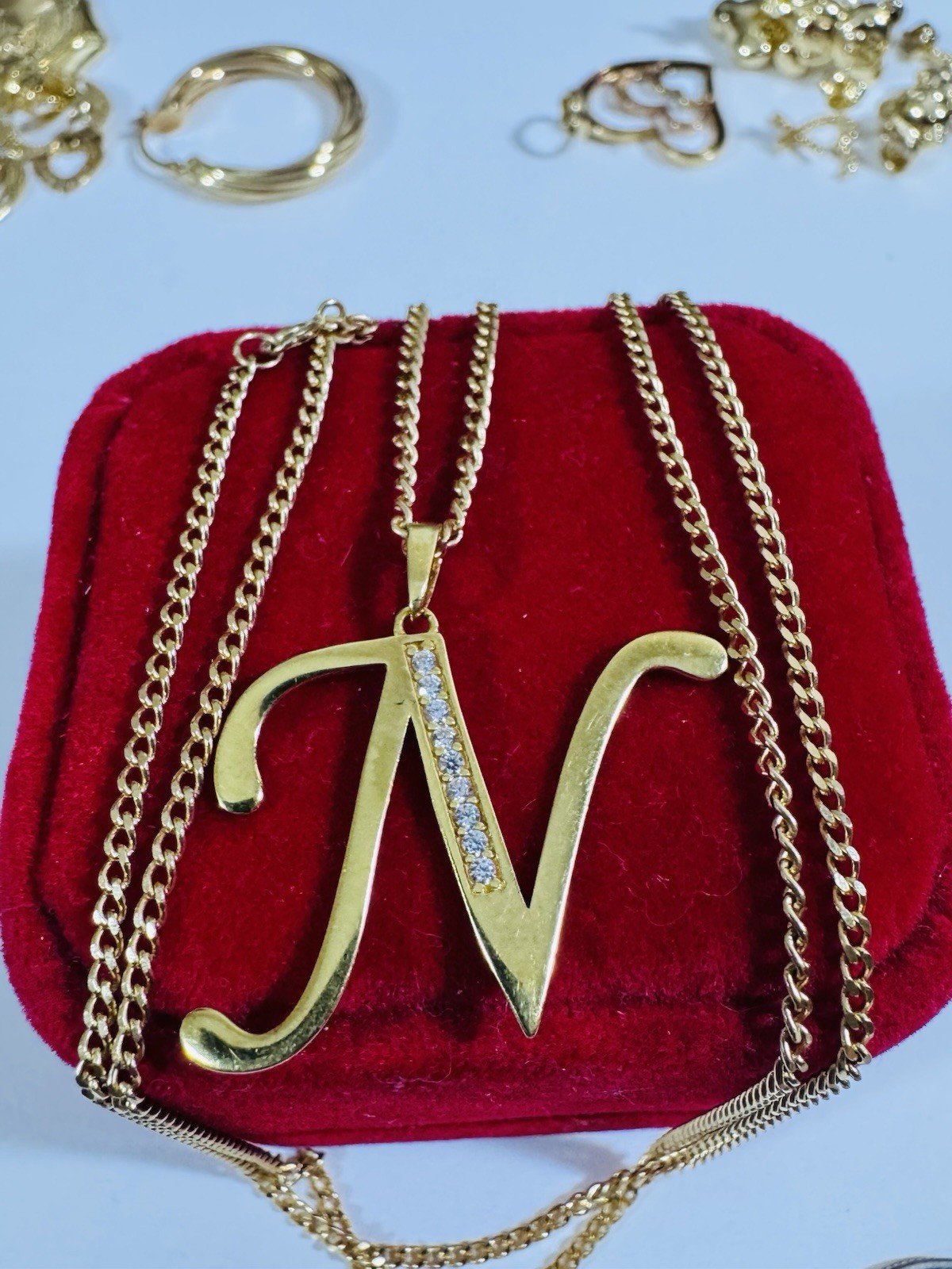 18K 750 Real Fine Gold Men Women’s Letter N Set Necklace 23.5/24” long 7.9g 2mm