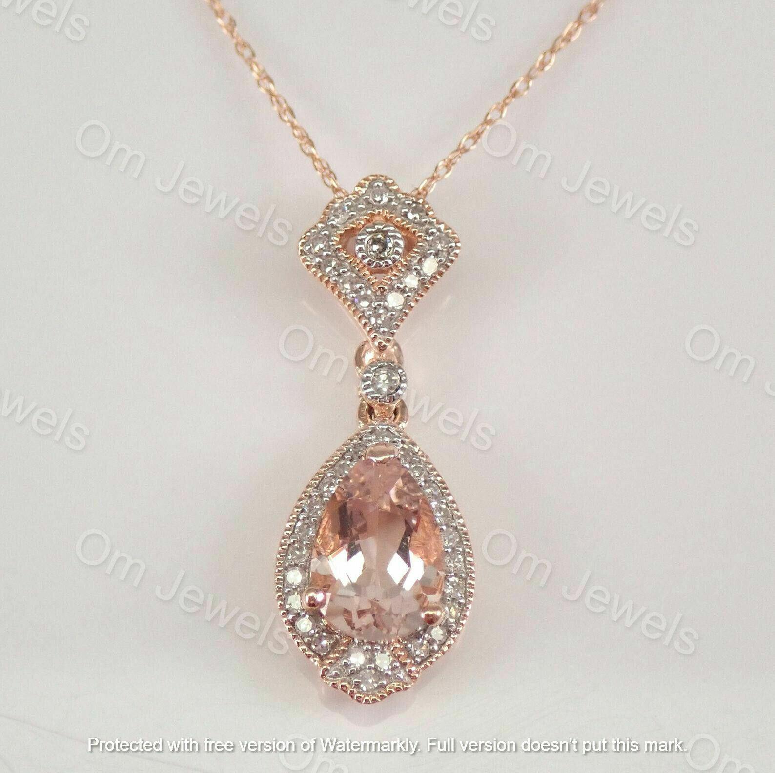 2Ct Pear Cut Morganite Diamond Teardrop Pendant 14k Rose Gold Finish Free Chain