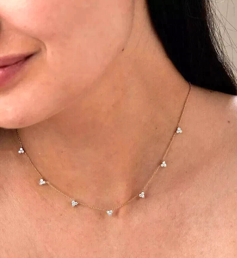 2CT Lab Created Diamond 18″ Dainty Station Necklace 14K White Gold Plated Silver