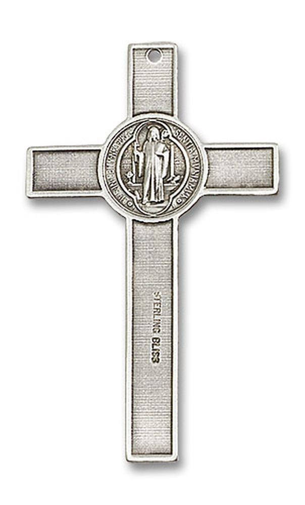 Sterling Silver Saint Benedict Crucifix Medal Pendant Necklace 24″ Chain Gift