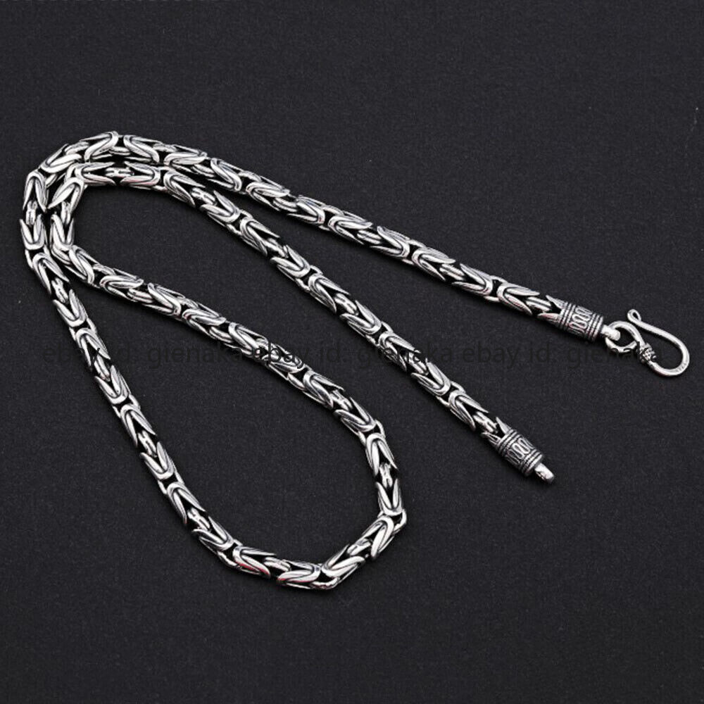 Pure S925 Sterling Silver Chain Men Women 4-7mm Byzantine Link Necklace 18-30in