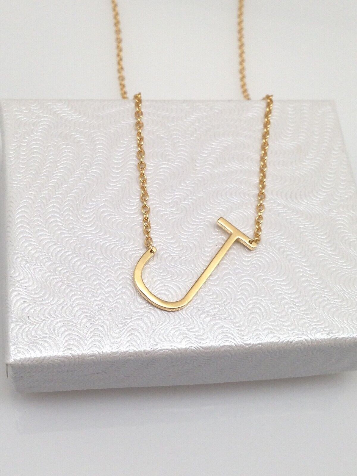 925 Sterling Silver Sideways Initial Letter J Pendant Necklace Gold 16mm Women