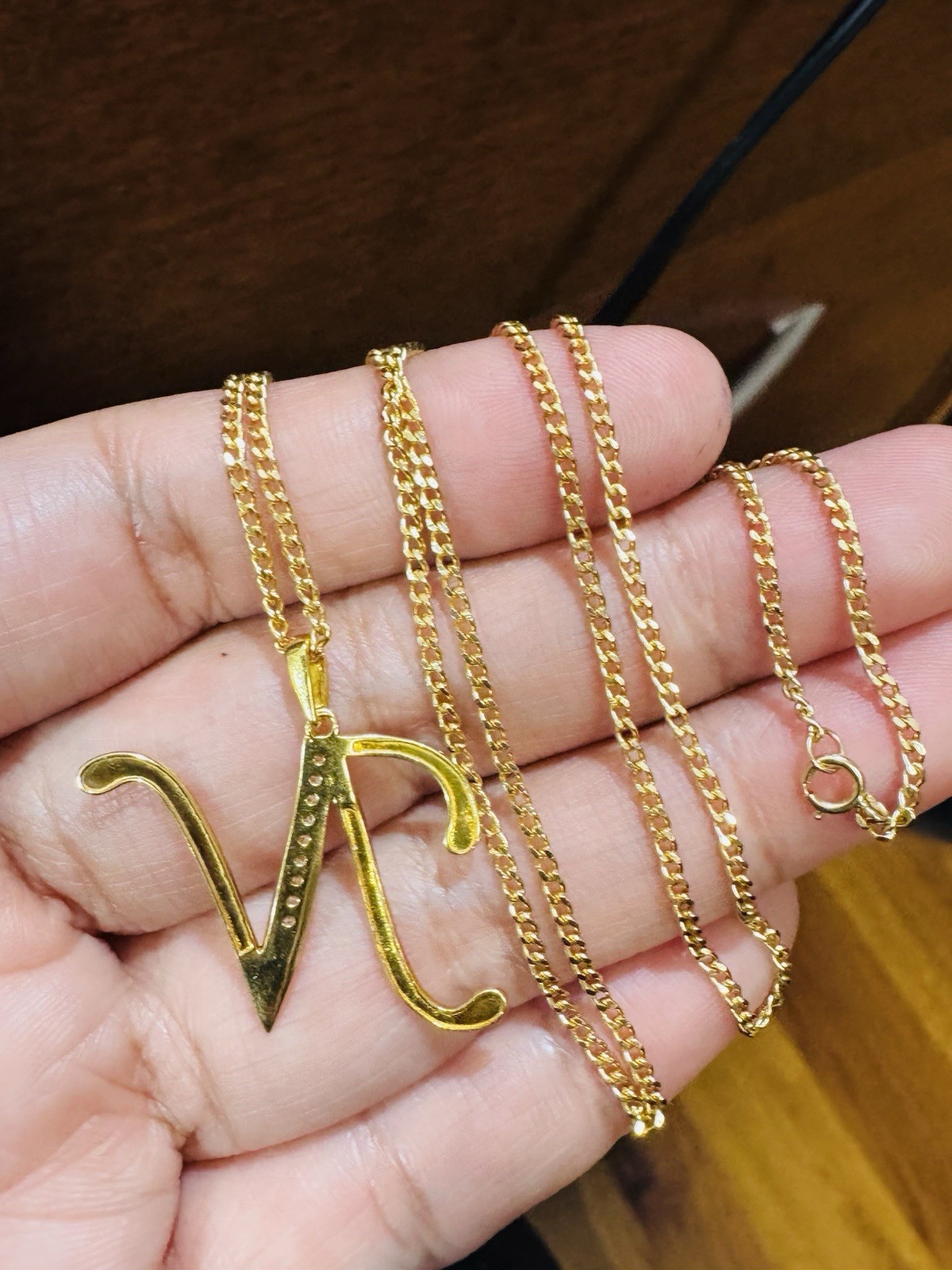 18K 750 Real Fine Gold Men Women’s Letter N Set Necklace 23.5/24” long 7.9g 2mm