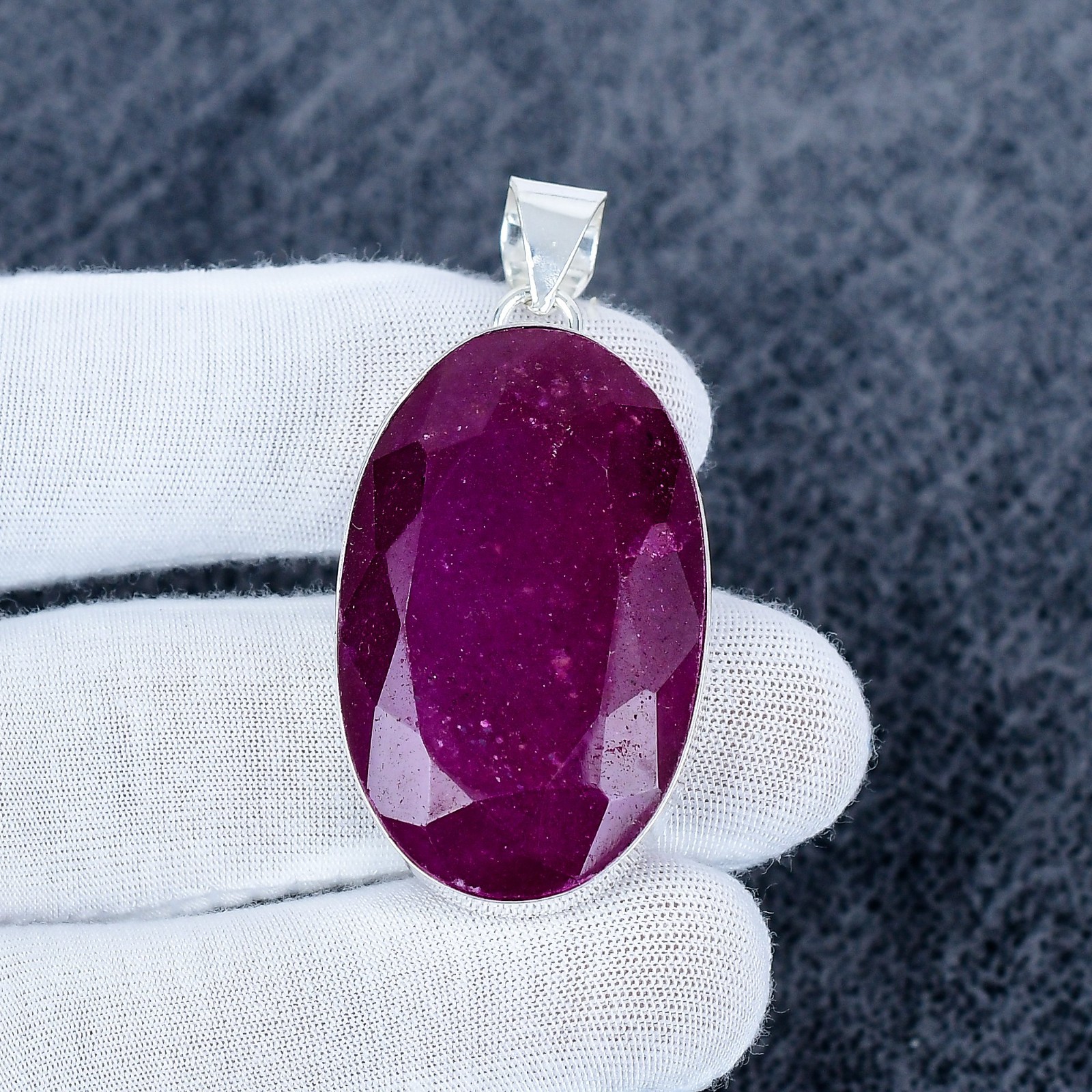 Lab Created Ruby Gemstone 925 Sterling Silver Jewelry , Handmade Pendant Gift