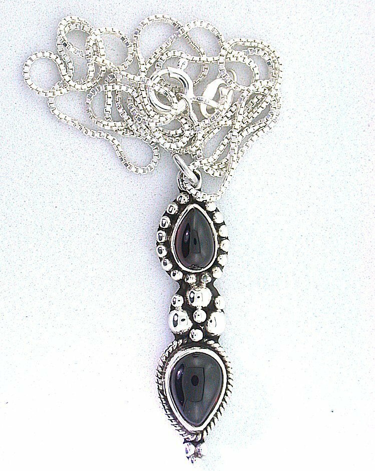 8×6 9×7 Pear Cab Garnet 1 1/2 Inch Sterling Pendant And 18″ Box Italian Chain