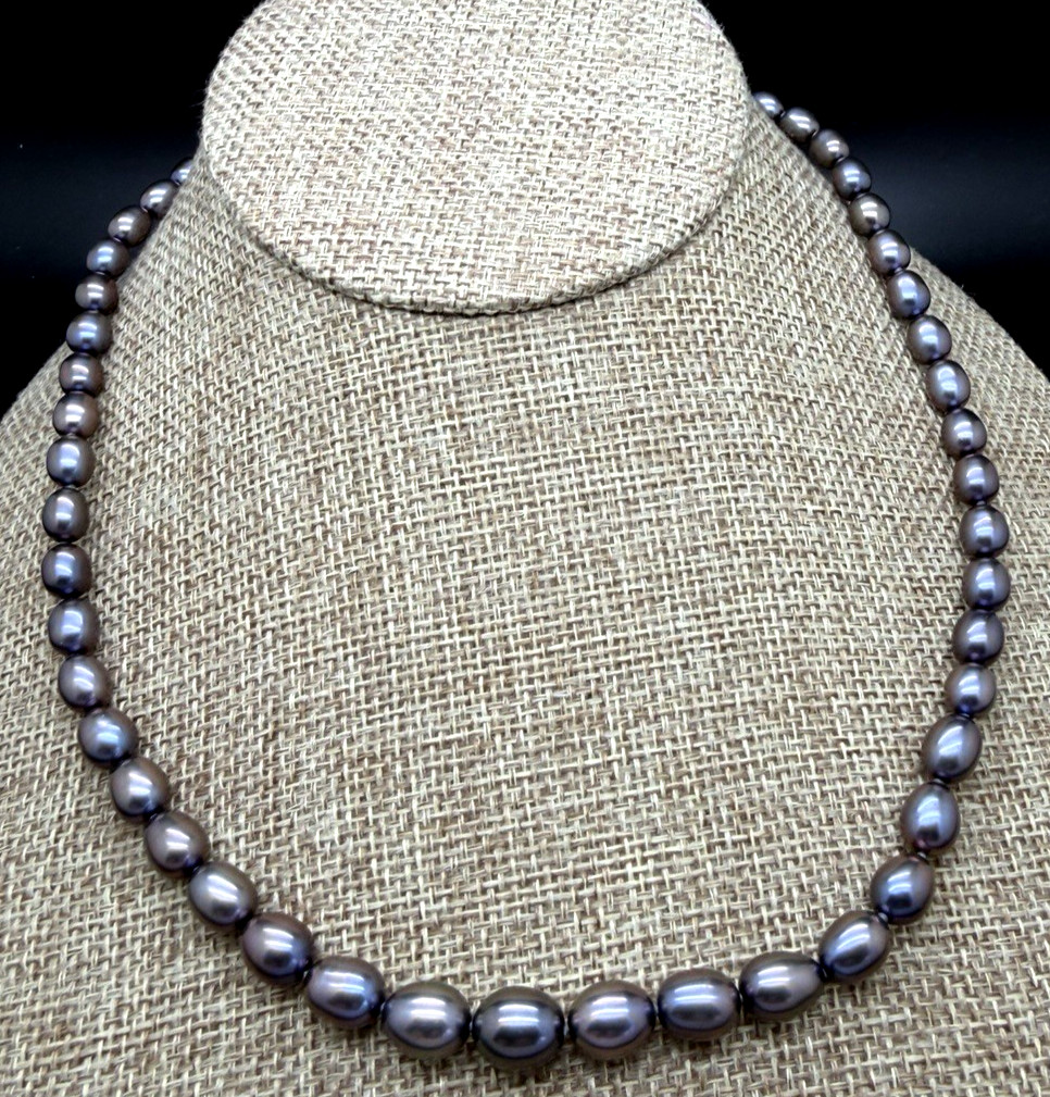 HONORA STERLING SILVER DARK PEACOCK 6-9MM PEARL 18″ NECKLACE NIB