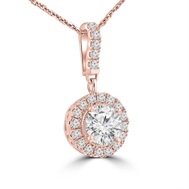 Women’s 1.65ct Lab Grown Diamond Halo Pendant Necklace 14K Rose Gold Plated