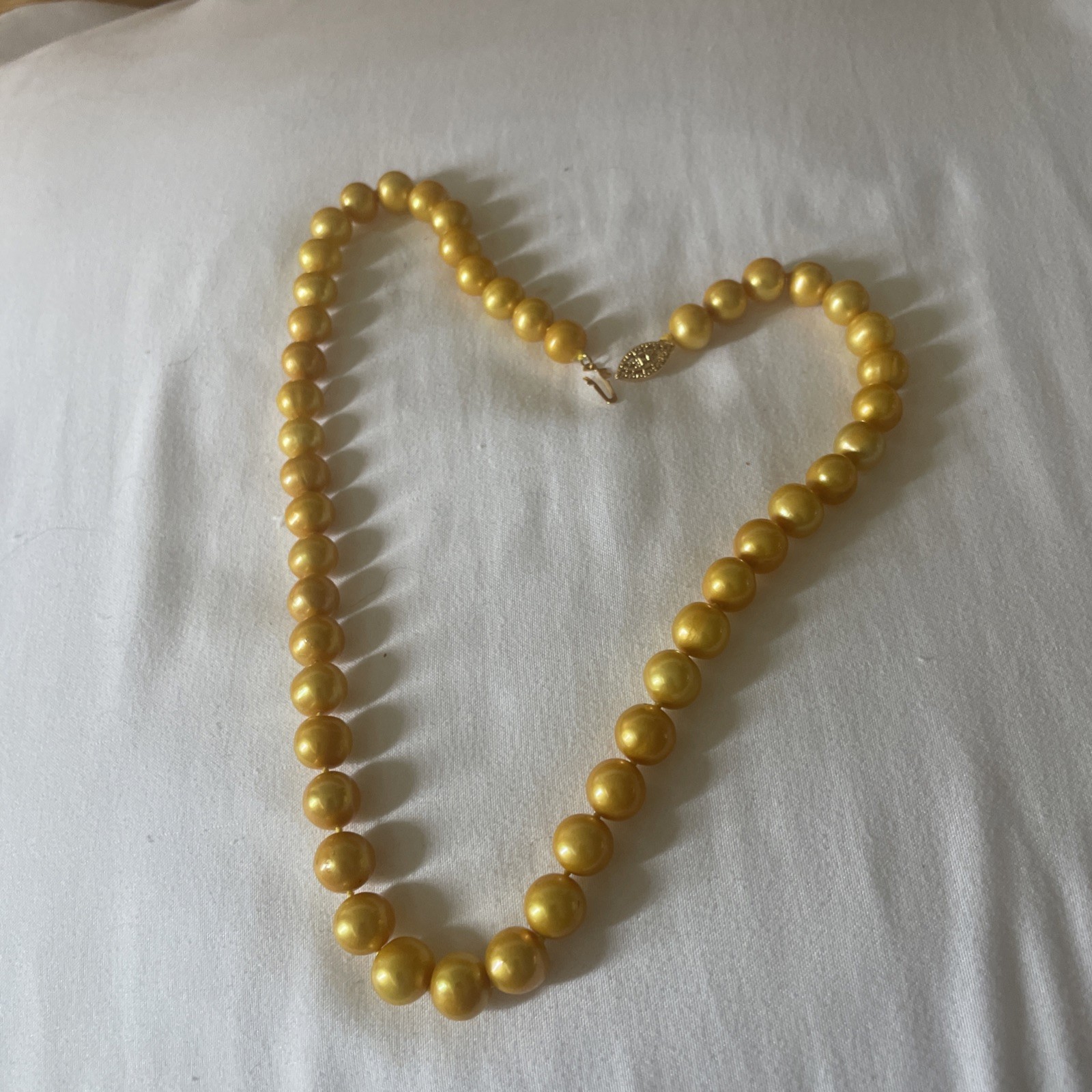 Natural Golden South Sea Pearl Necklace 10-12mm 14k 18”
