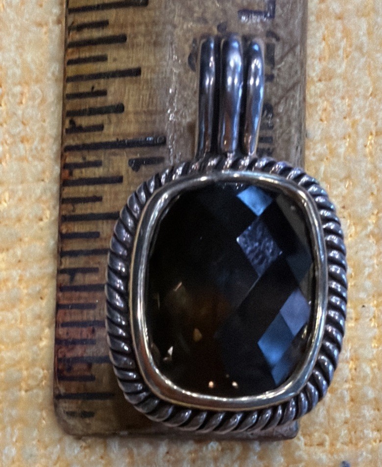 Designer Sterling Silver Faceted Smoky Quartz Pendant Enhancer 8.4g 30mm Length