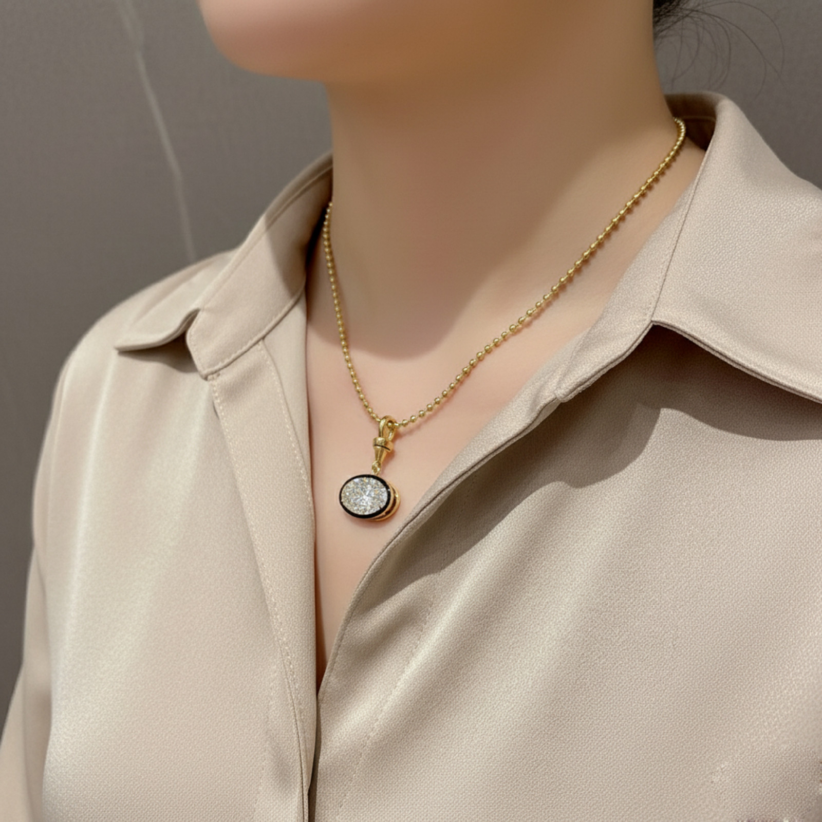 Oval Simulated Pendant Charm 3ct East West Black Bezel Gold Setting Pendant Her