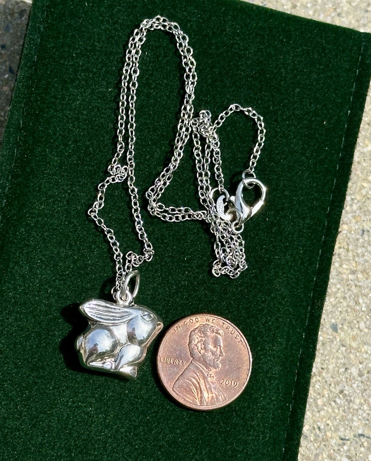 Vintage Sterling Hollow Mini Puffy Bunny Rabbit Pendant/Charm On 18” .925 Chain