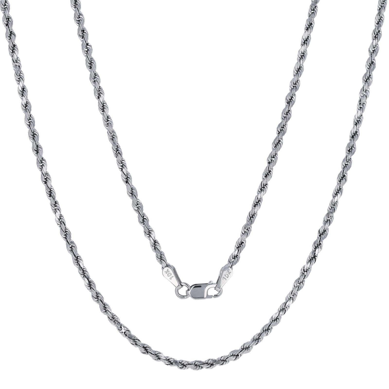 10K White Gold 2mm Diamond Cut Rope Chain Link Necklace Mens Womens 22″