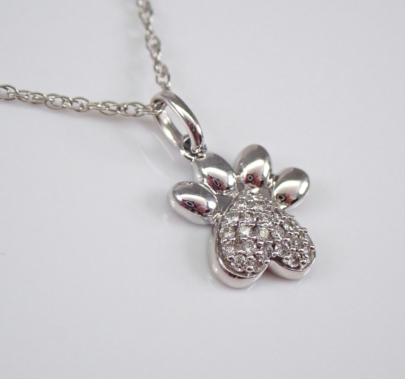 0.70 Ct Round Moissanite Paw Print Pendant Necklace 14K White Gold Plated