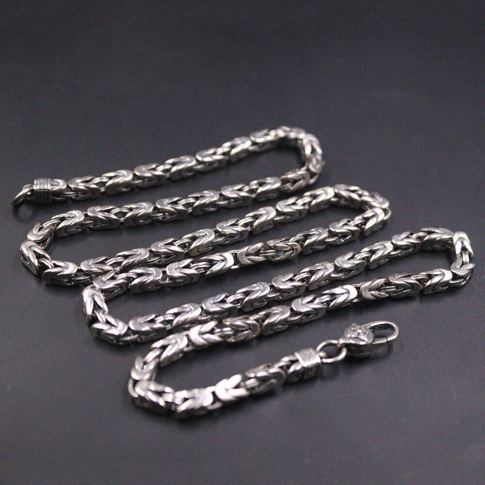 Real 925 Sterling Silver Necklace Man’s Jewelry 4mm Byzantine Chain 26inch/45g