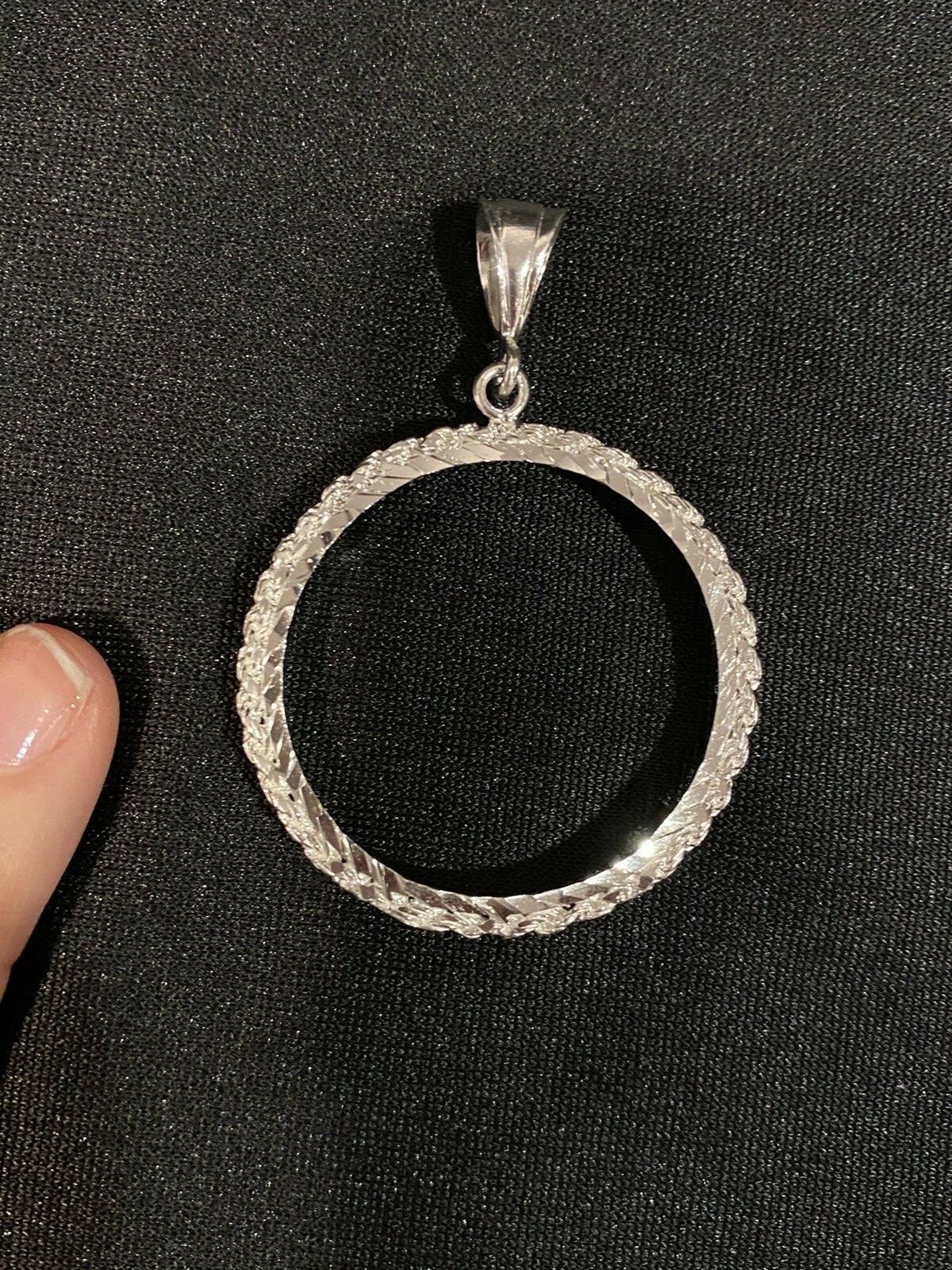 STERLING SILVER 925 BEZEL Rope & Diamond Cut Pendant Does Not Include CENTENARIO