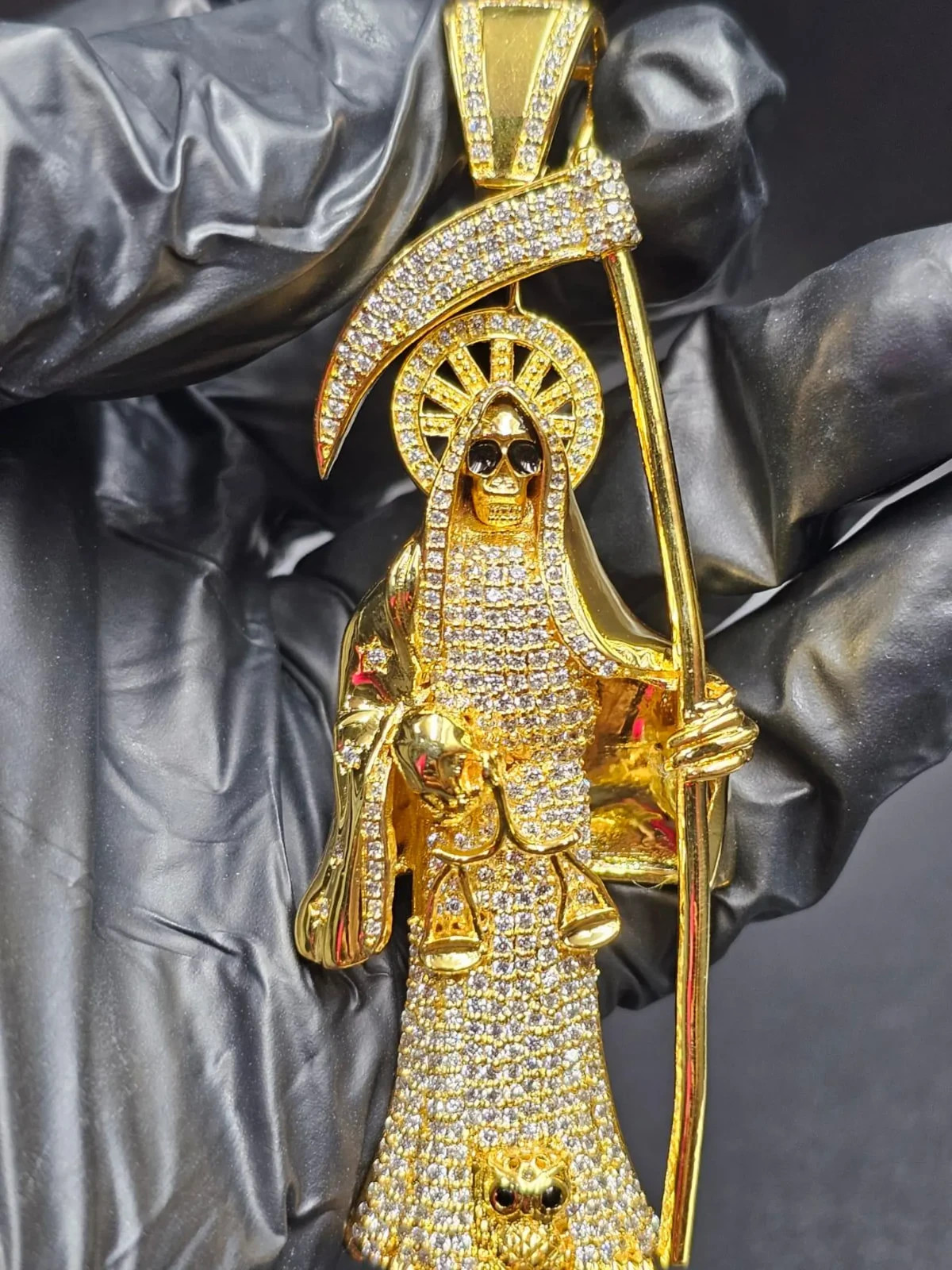 3Ct Round Cut Moissanite Grim Reaper Santa Muerte Pendant 14K Yellow Gold Plated