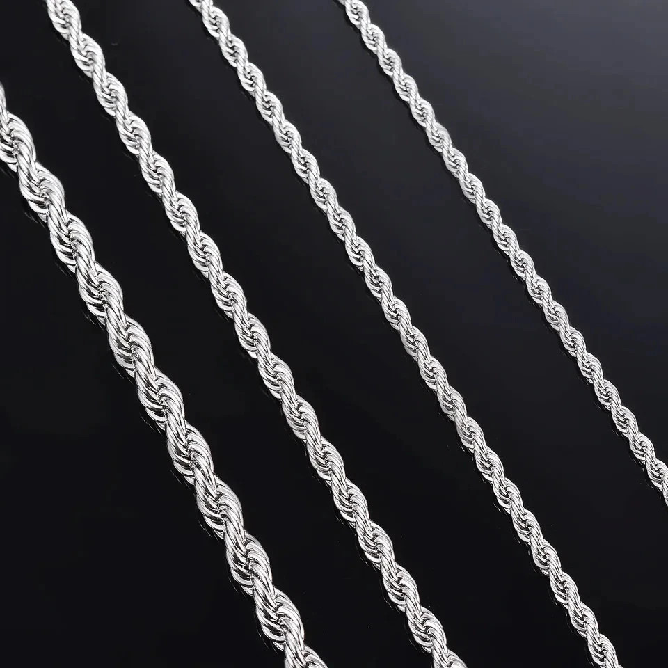 Rope Chain Necklace 925 Sterling Silver 2mm 3mm 4mm Men Classic Lobster Jewelry