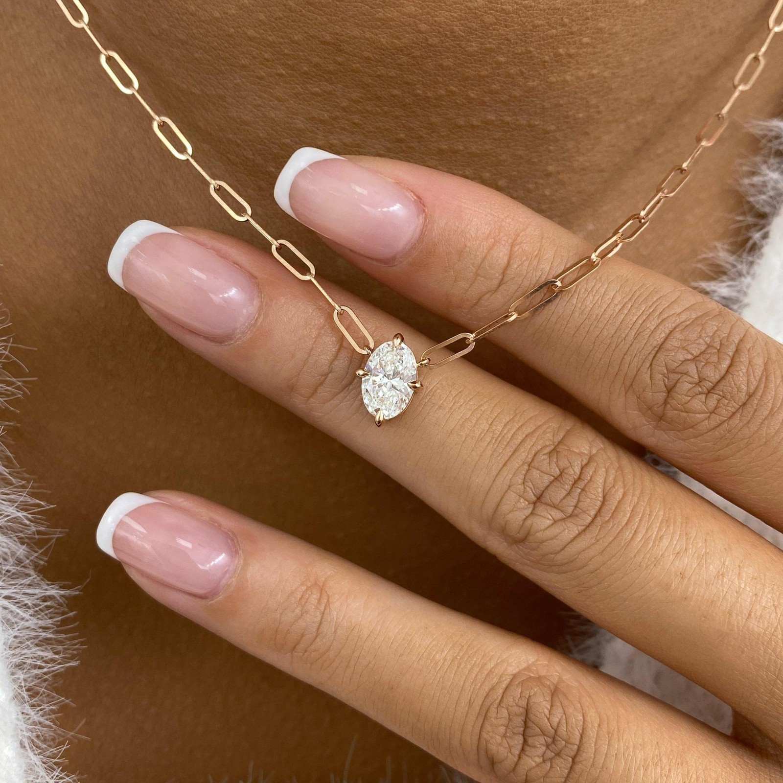 1ct Oval Pendant Necklace Rose Gold 14K Labcreated Diamond F/VS