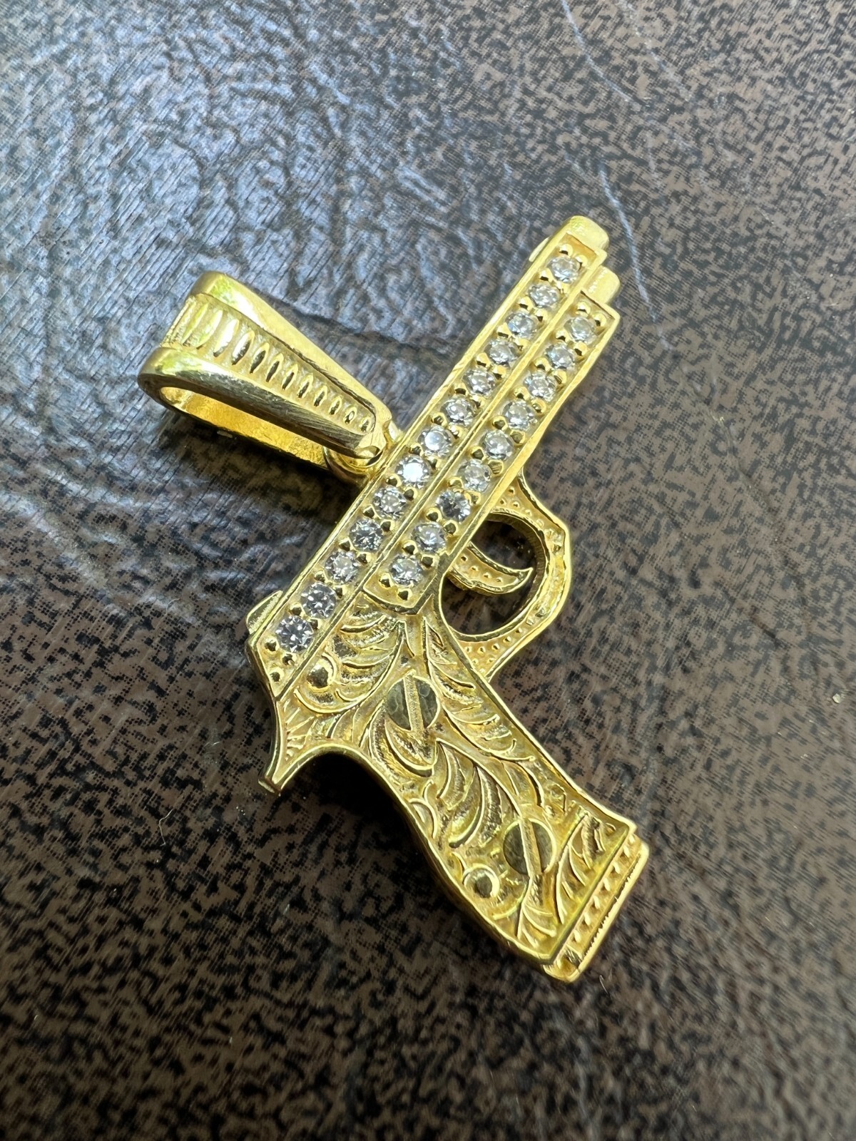 Real 925 Silver / 14k Gold Plated Gun Desert Eagle Pistol Pendant Necklace CZ