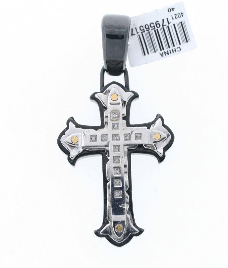 Black & Blue Jewelry Co. 2-Tone Stainless .06ctw Natural Diamond Cross Necklace