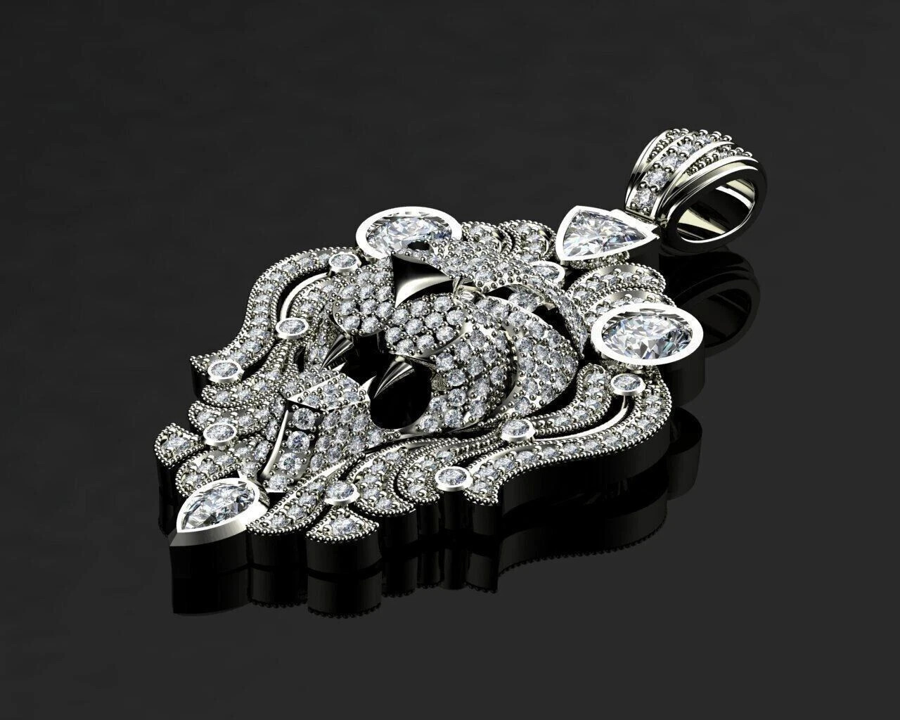 2.50Ct Round Diamond Lion Head Pendant 14K White Gold Plated Silver