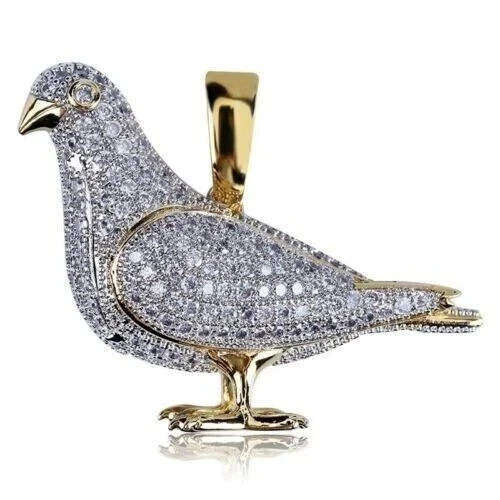 1Ct Lab Created Diamond New Trendy Animal Pigeon Pendant 14K Yellow Gold Over