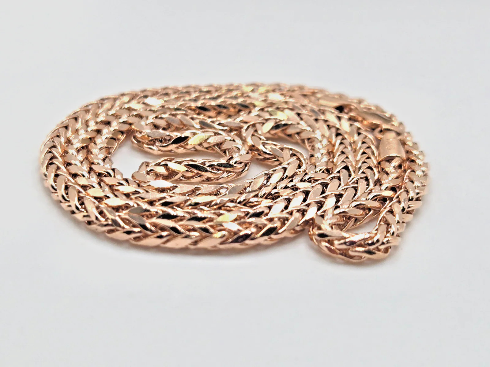 10K Rose Gold Franco Wheat Chain 24 inch x 3.2mm x 2.9 mm Lobster Clasp