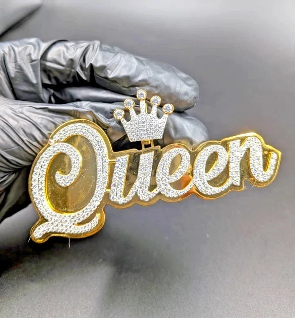 Any Customize Queen Name Pendant 3Ct Round Cut Moissanite 14K Yellow Gold Plated