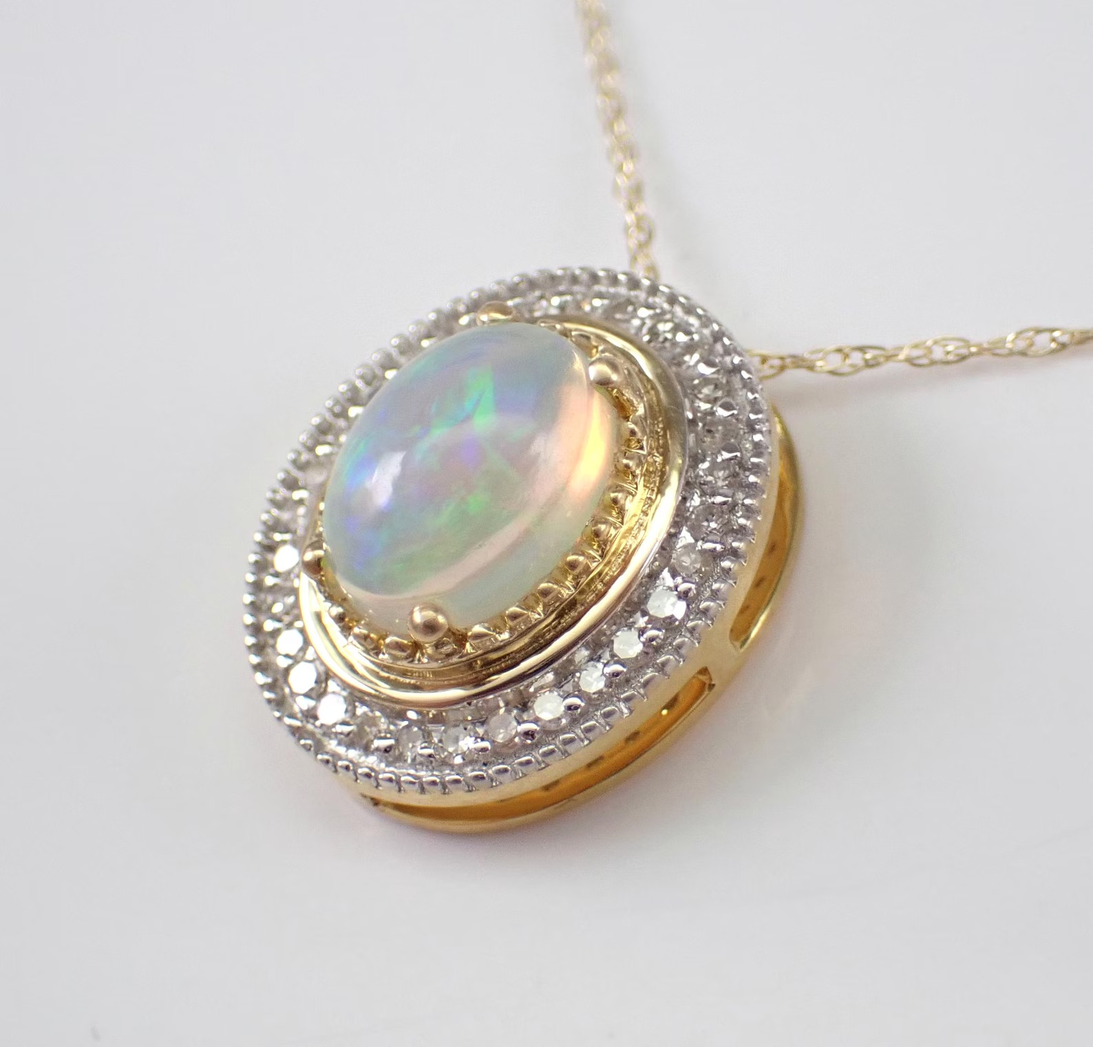 2 Ct Oval Lab Created Fire Opal Halo Pendant Necklace 14K Yellow Gold Plated