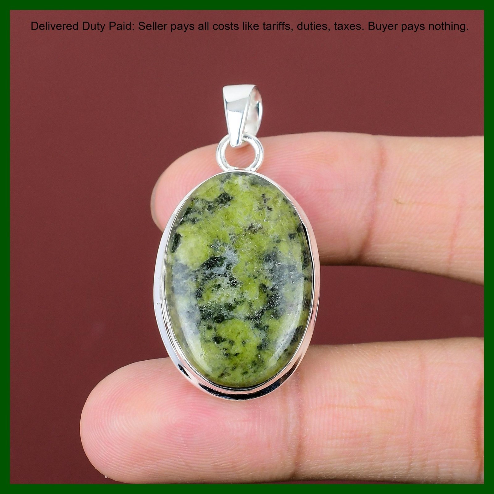Oval Serpentine Stone Sterling Silver Wife Ethnic Anniversary Engagement Pendant