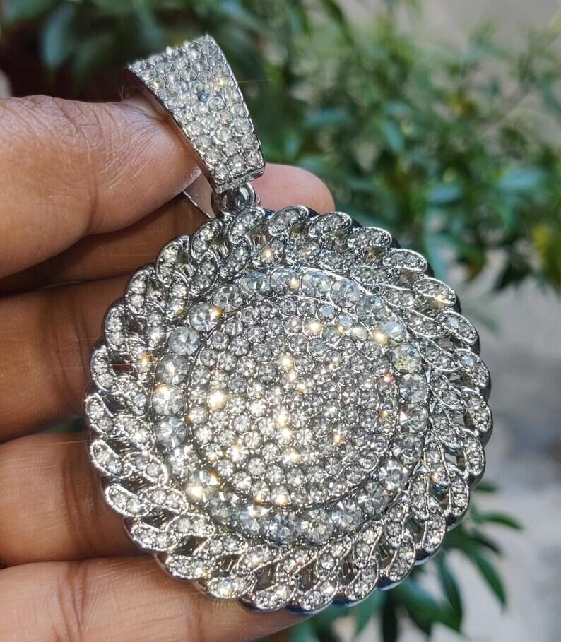 14K White Gold Plated 2Ct Round Lab-Created Diamond Custom Hip Hop Pendant,