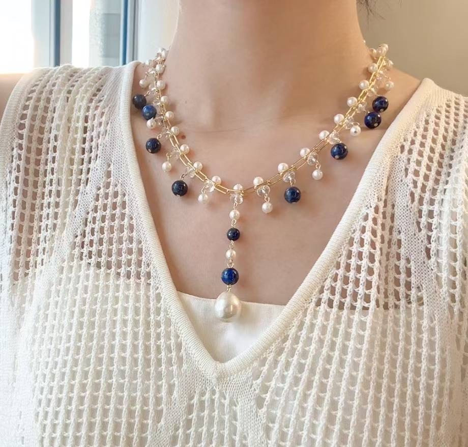 Design Pretty Handmade Natural South Sea White Black Real Pearl Necklace 17″