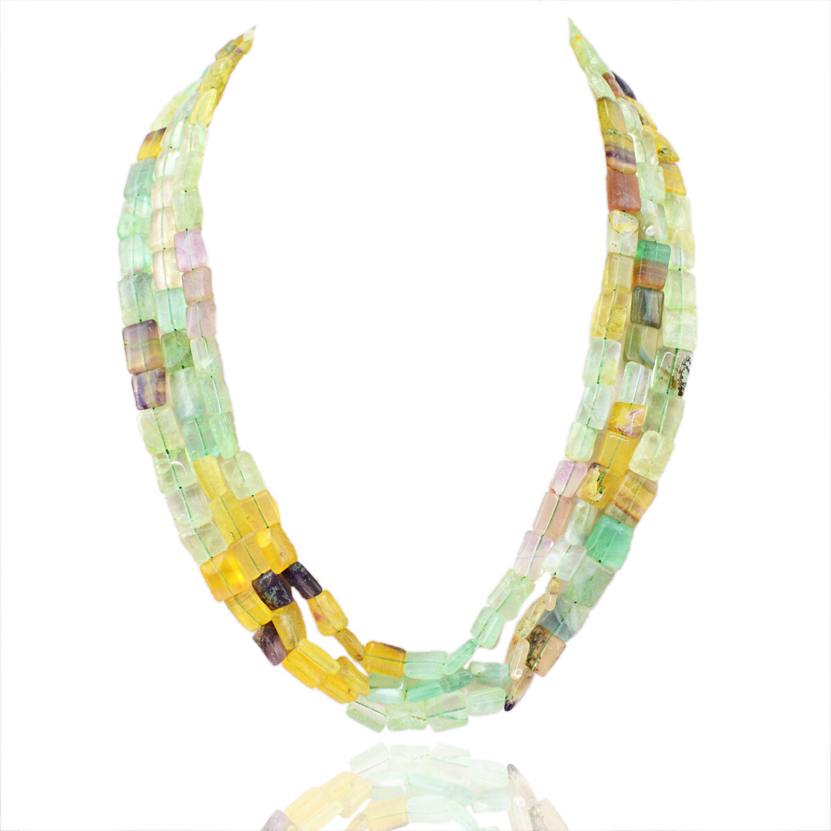 665.00 Cts Earth Mined 3 Strand Multicolor Fluorite Beads Necklace NK-49E301